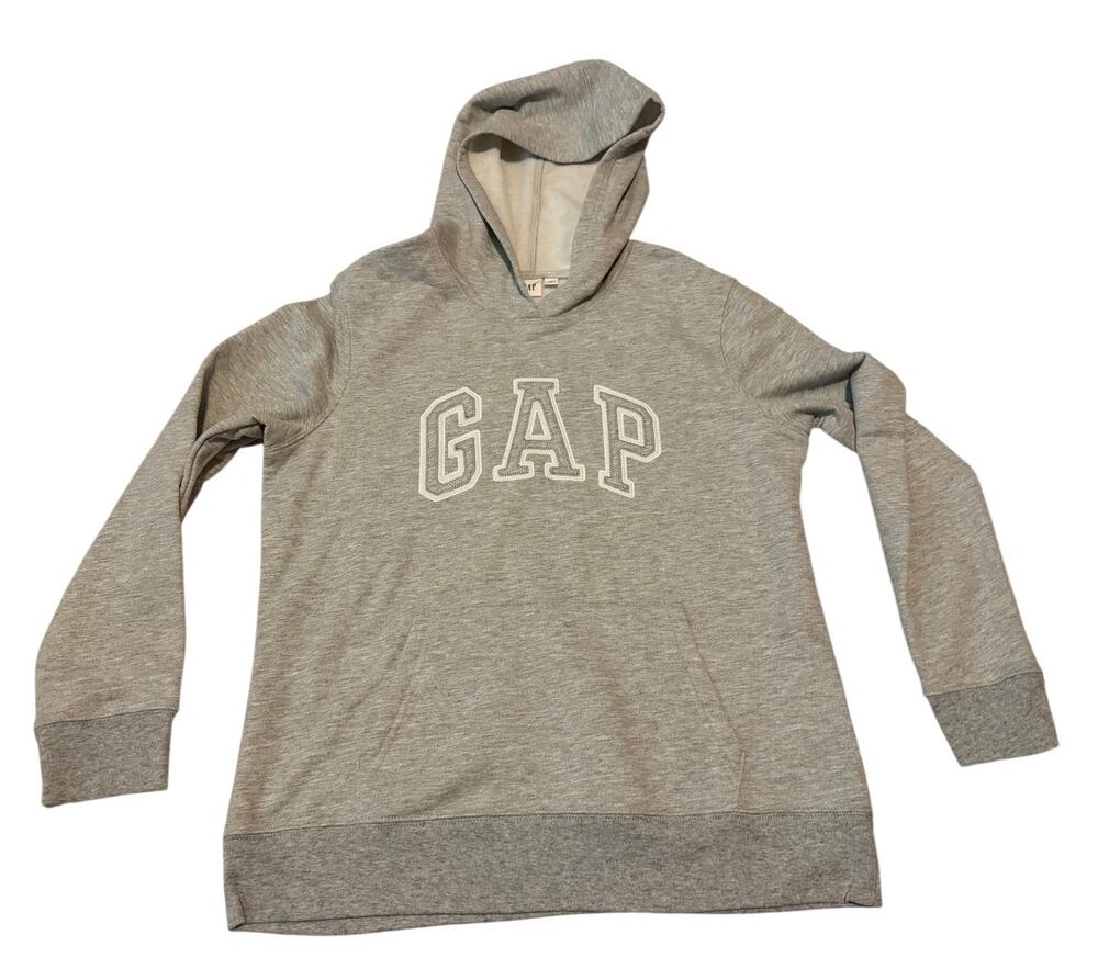Gap Women's Fleece Pullover Hoodie Gray Embroidered Arch Logo Size Medium